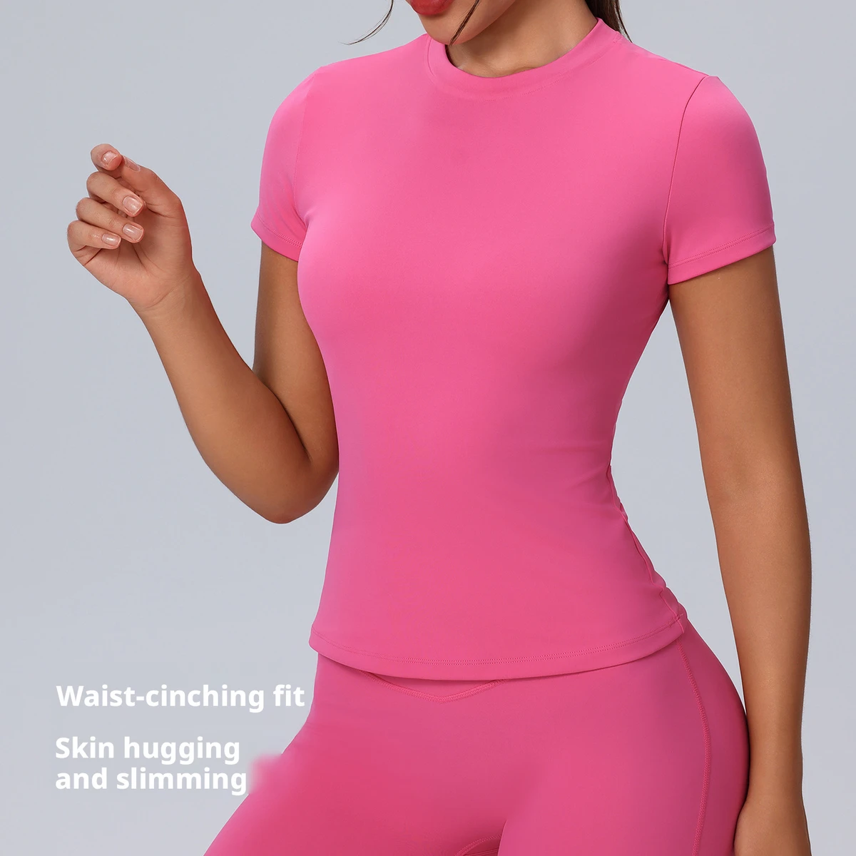 Custom Logo Front Solid Color Breathable Quick-Dry High-Rise Elastic Waist Two-Piece Spandex/Nylon Yoga Set