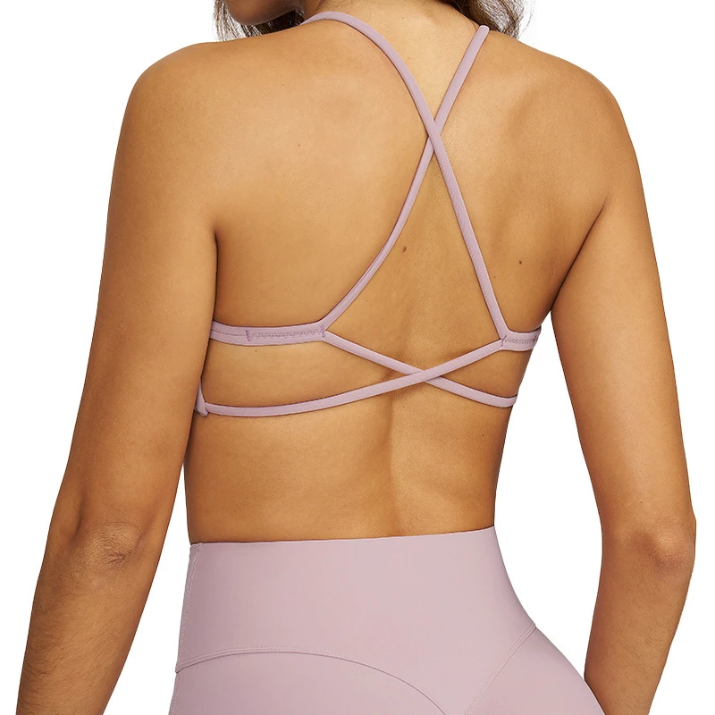 Women's Lightweight Four-Way Stretch Breathable High Support Sexy Cross Back Sports Bra Strappy Yoga Running Top Front for Gym