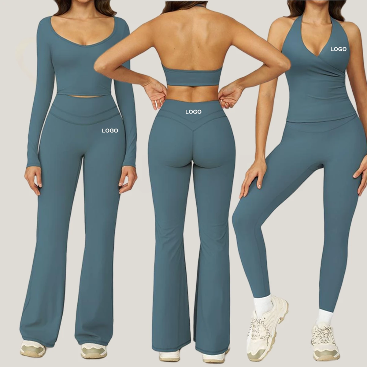 Women's Gym Fitness Yoga Set Lightweight Four-Way Stretch Elastic Waist High Elastic Nylon Spandex Workout Apparel