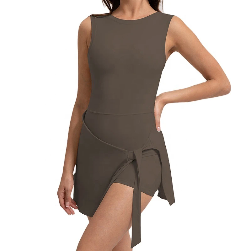 Women's Cross Strap Casual Fitness Dress Berunner Beautiful Back Yoga Tennis Look Breathable One-piece Slim Two-piece Set