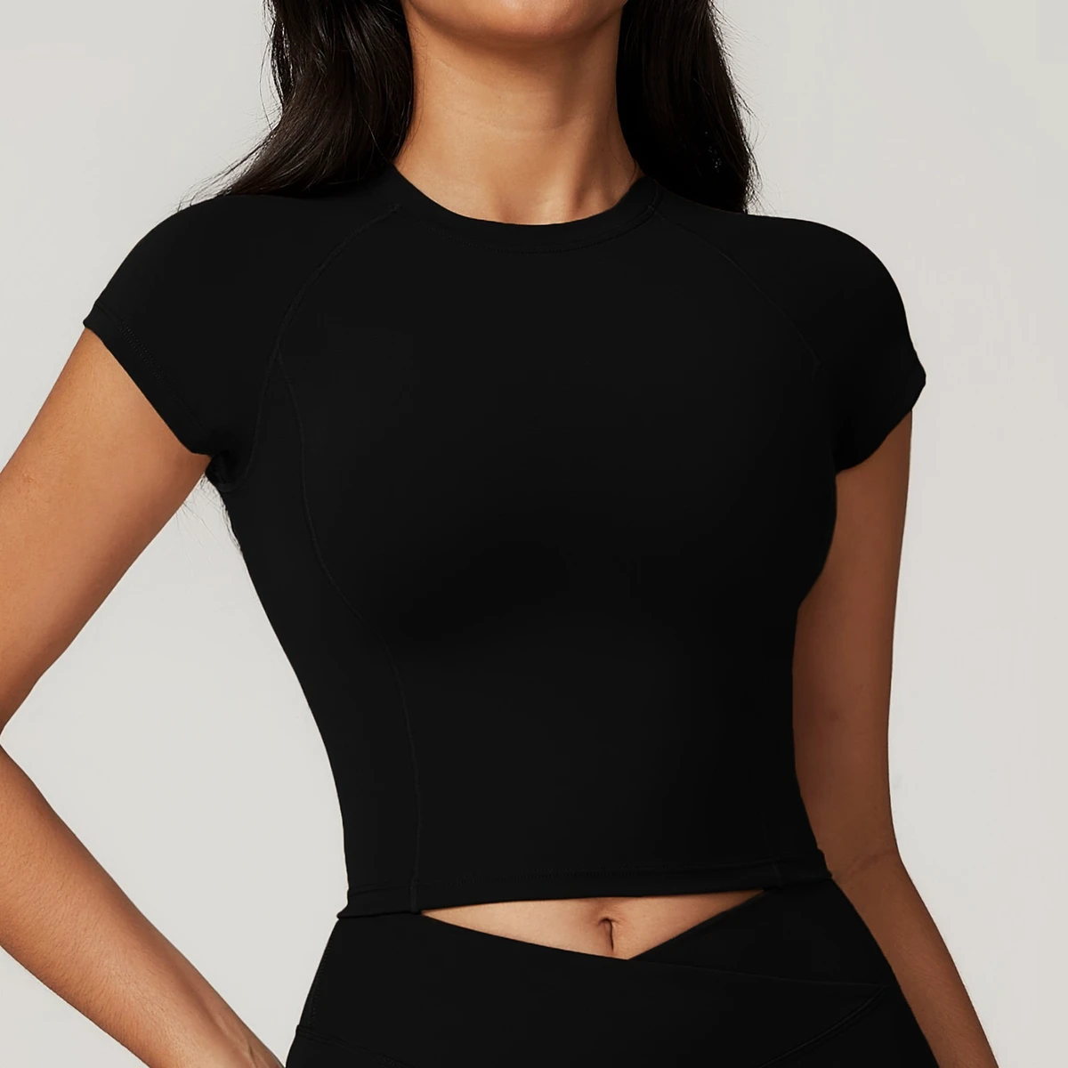 Women's Recycled High-intensity Short-sleeve Spandex/Nylon Solid Running Fitness Sports T-shirt Women Tight-fitting Yoga