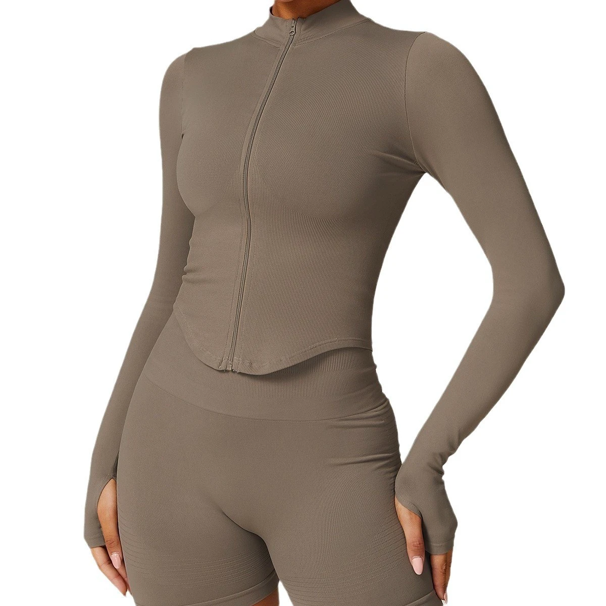Women's Summer Stand Collar Fitness Sports Tops Long Sleeve Zipper Quick-Drying Yoga Tight for Bodybuilding Size Breathable