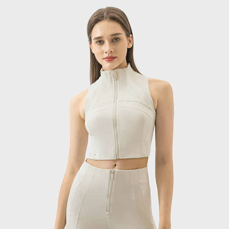 New Skin-friendly Nude-feel Zipper Short Yoga Clothing Top Waist-controlled Slim-fit Slimming Fitness Yoga Sports Vest