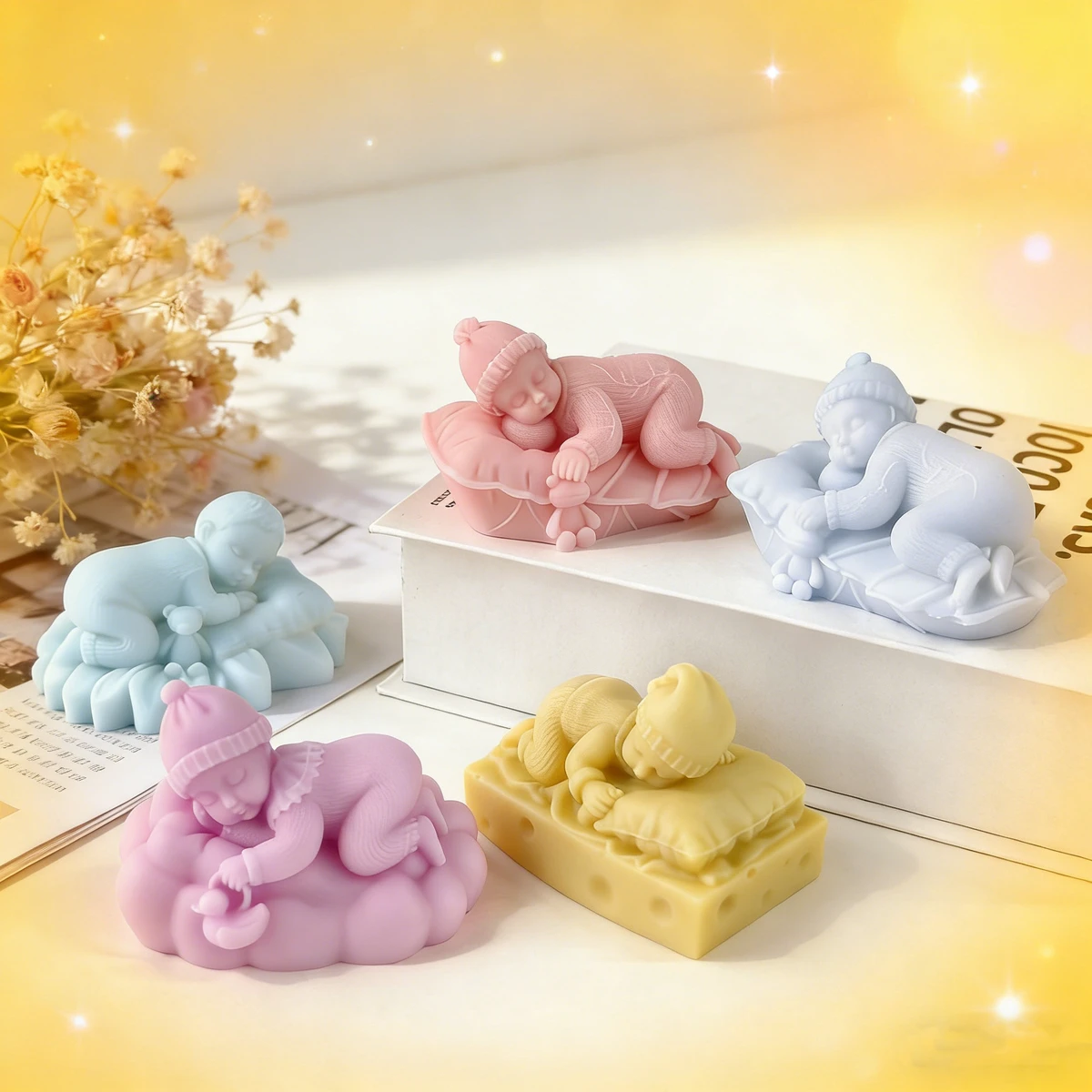 DIY Sleeping Baby Silicone Candle Mold 3D Handmade Aroma Plaster Resin Ornament Pillow Baby Form Mold Soap Making Supplies