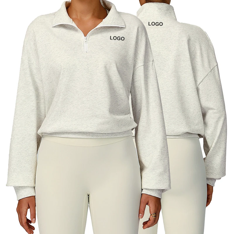 Ewy2040 Fall Standing Collar Half-zip Sports Fashion Windbreaker Women Loose Fit Slimming Yoga Top Thick Fitness Long Sleeve