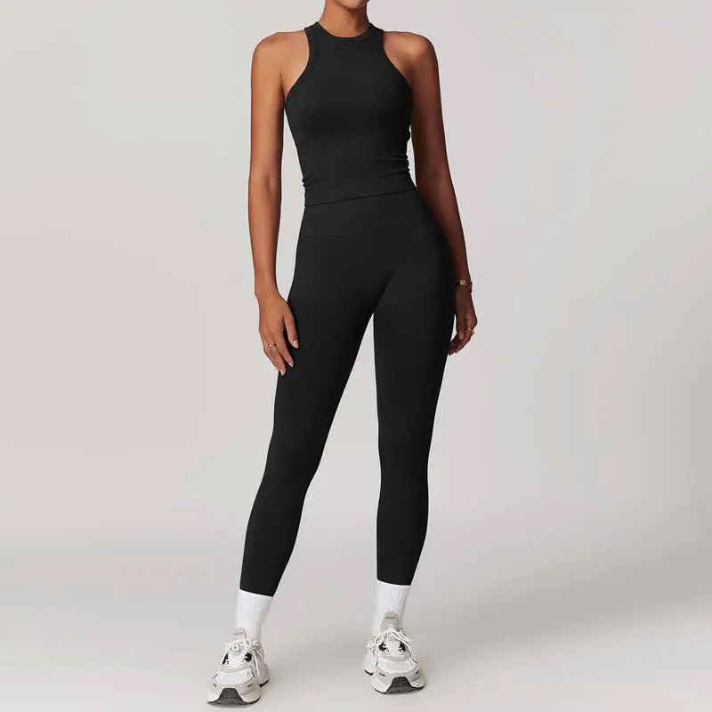 2025 Hot Sale Wholesale Two-Piece Print Yoga Set High Quality Quick Dry Sportswear Sleeveless Vest High Waist Leggings Women