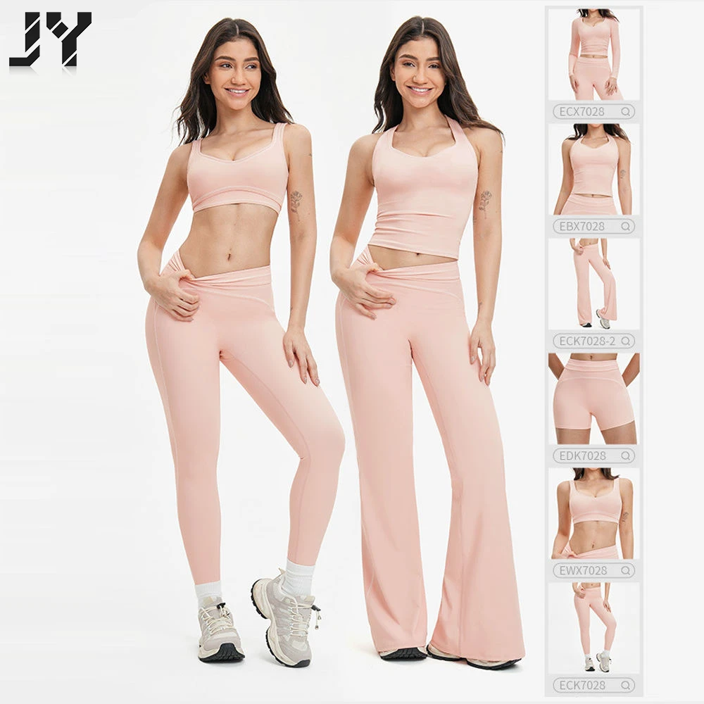 Joyyoung 2026 New Hot Sell Workout Gym Sports Bra and Leggings Flared Pants Activewear 6 Pieces Women Yoga Sets