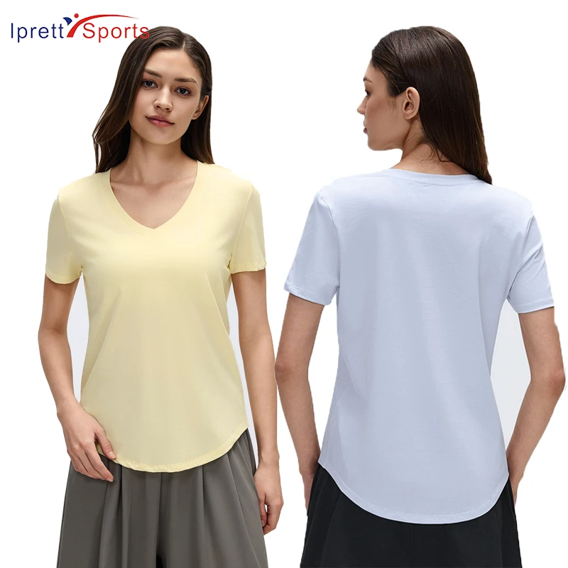 Soft Tencel V Neck Workout Sports T Shirt Breathable Loose Fit Yoga Top Running Workout Tee for Women Activewear