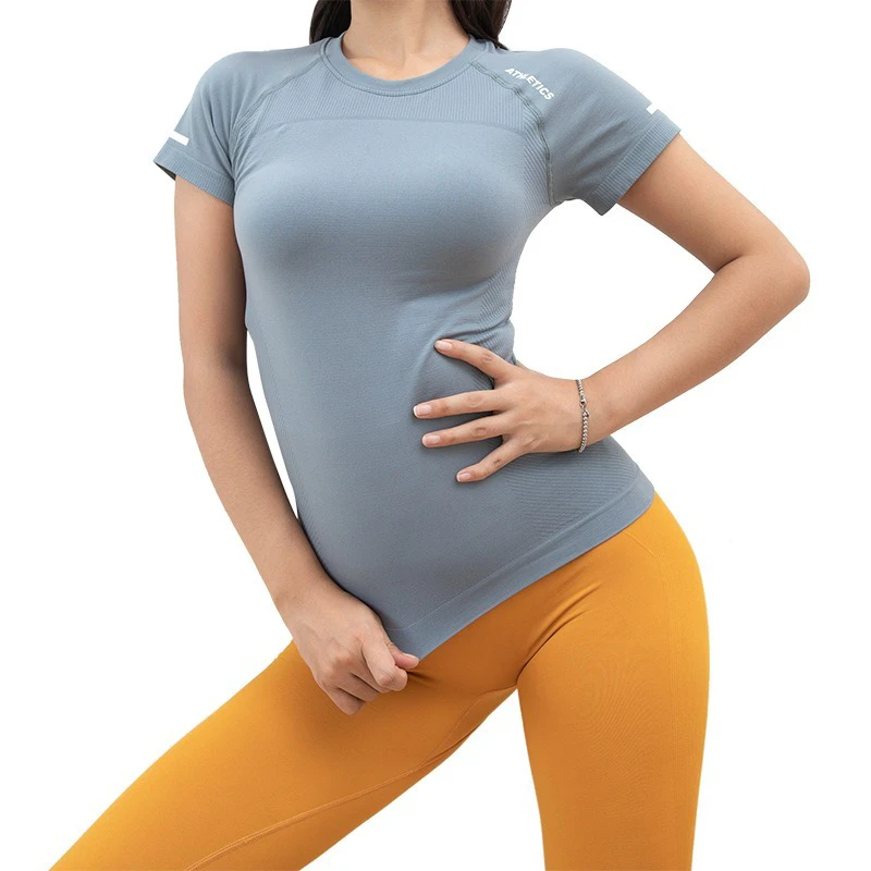 Summer New Fitness Short-sleeved Stretchy Running Yoga Clothes Female Printing Slim Slim Quick Dry T-shirt