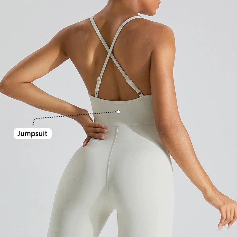 Wholesale Nude Feeling Cross Back Adjustable Strap One-piece Yoga Suit Women's Dance Sports Bodysuit
