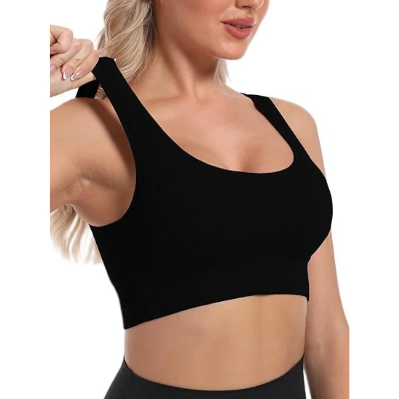 Custom Women's Seamless Ribbed Sports Bra | Soft Stretch Yoga Top with Removable Pads for Gym, Fitness & Everyday Comfort