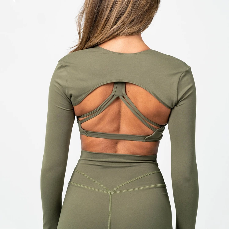 Custom Classic Slim Fit Open Cut Front Quick Dry Active Crop Top Fitness High Stretch Workout Shrug Lightweight Gym Yoga Set