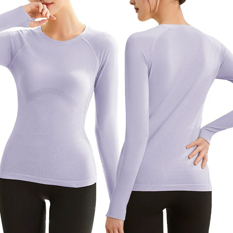 Women's Winter Warm Windproof Nylon Lightweight Quick Dry Breathable Seamless Plus Size Sports Yoga Long Sleeve Tshirt