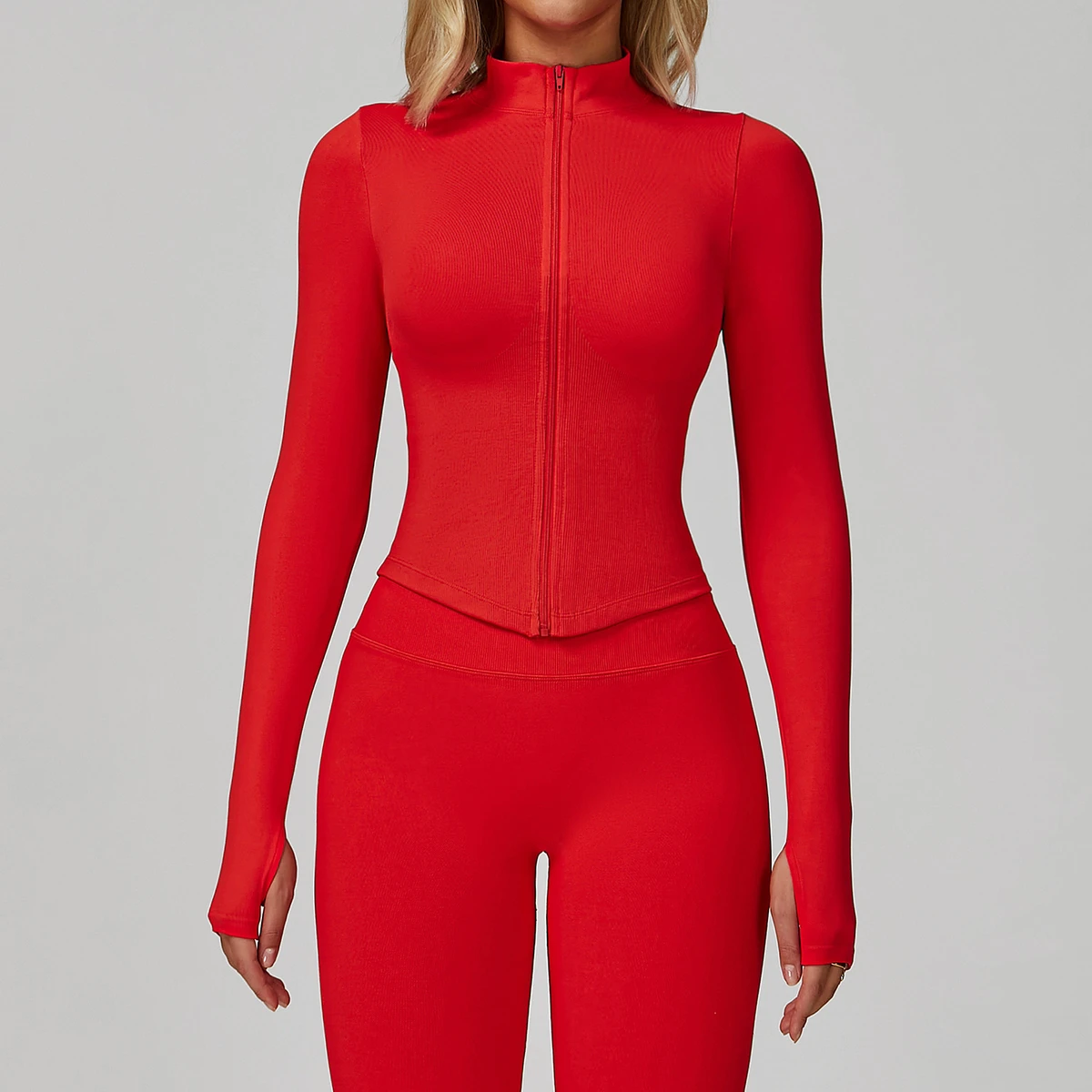 European American Stand Collar Zipper Nine Quarter Sleeve Yoga Coat Women's Tight-Fitting Quick-Drying Breathable for Top