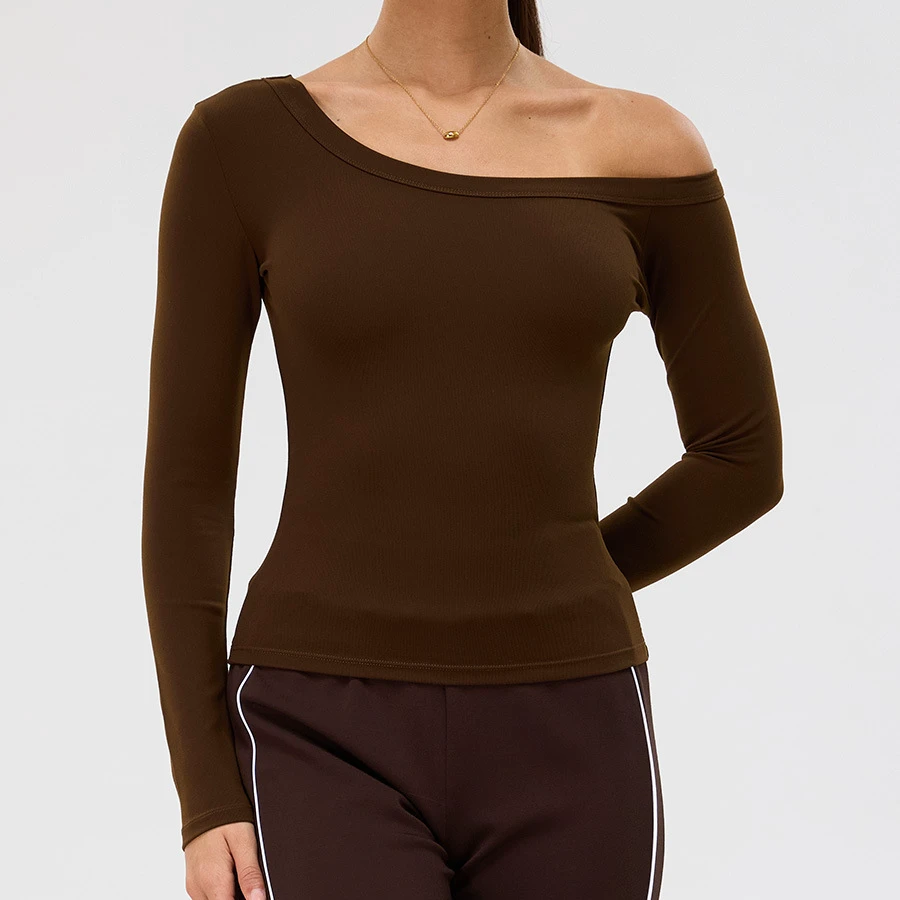 One-shoulder Long-sleeved Yoga Wear Women's Slimming Quick-drying off Shoulder Fitness Wear Sports Workout Clothes t Shirts