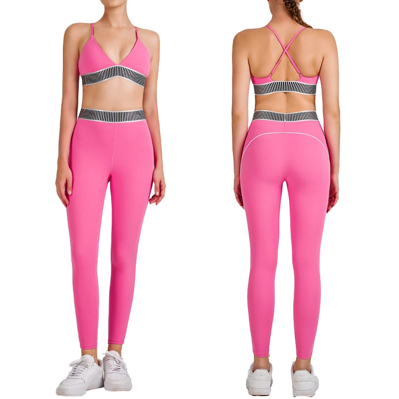 Women's Solid Breathable Wrinkle-Resistant Square Neck Cross-Border Yoga 2-Piece Outfit Set High-Waisted Elastic Waist
