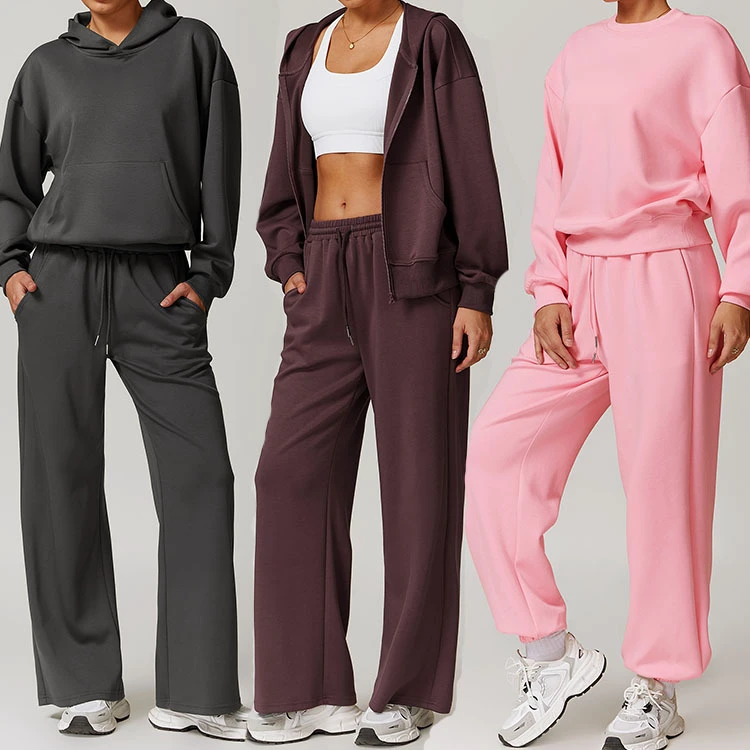 2025 New Women's Gym 5pcs Set Sports Zipper Top Long-sleeved Hoodie Sportswear Sweater Jogger Pants Yoga Sports Coat Suit