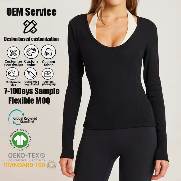 Breathable Quick Dry Athletic Running Workout Shirt Buttery Soft Workout Top 4-Way Stretch Long Sleeve Deep V Neck Yoga Shirt