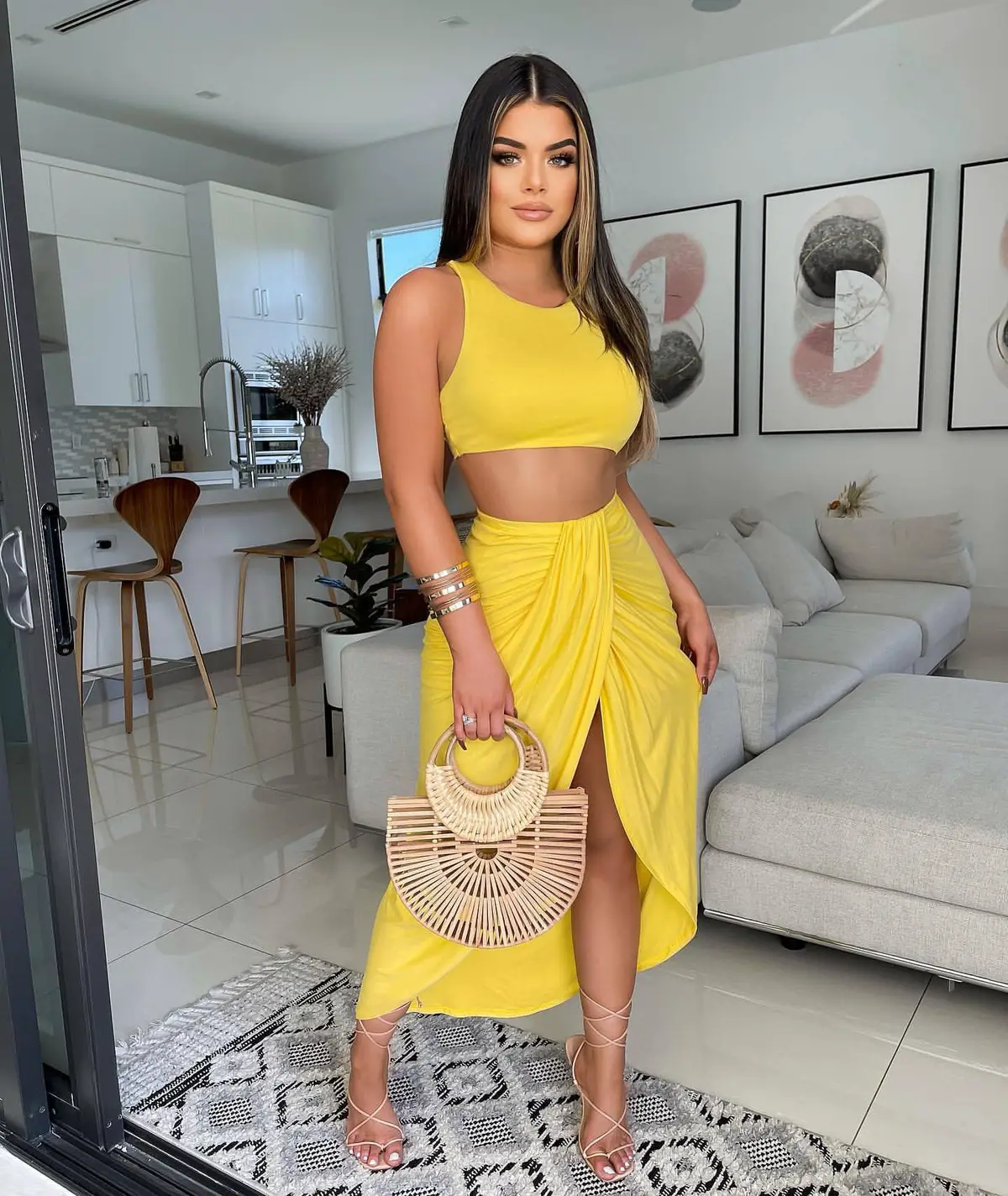 2022 Summer Casual Solid Sexy Sleeveless Crop Top Fold Two 2 Piece Dresses Skirt Outfit Set