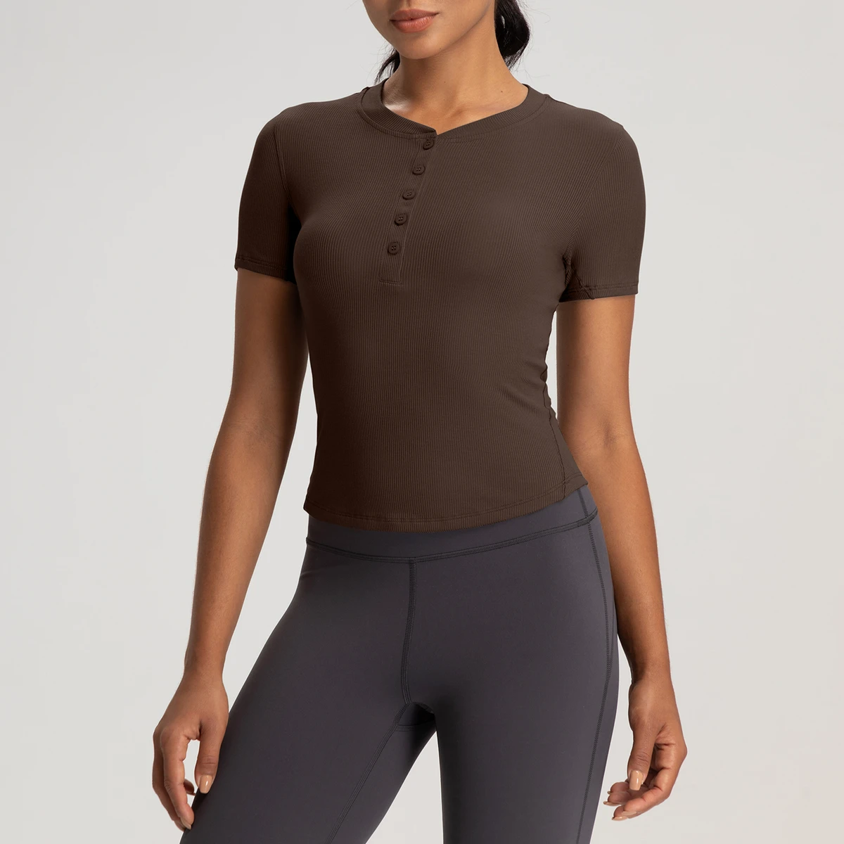 Wholesale Breathable Quick Dry Lightweight Spandex/Cotton 220g Sports Yoga Shirt Solid Color Women's Skinny Fit Short Sleeve