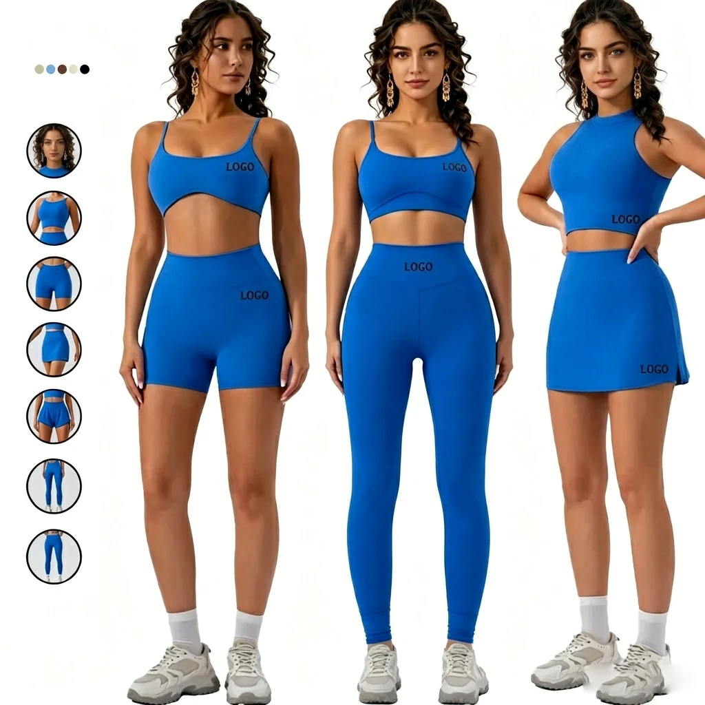 Jyn Women 6Piece Sports Fitness Sets Quick Drying Yoga Top Leggings Beautiful Back Womens Running Naked Tight-Fitting Gym Sets