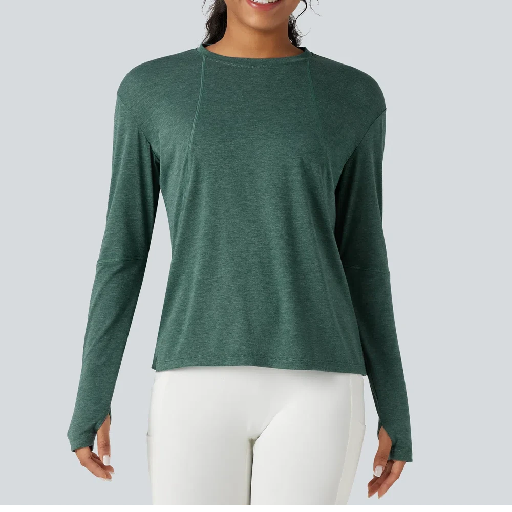 Women's Long-Sleeved Sport Tops Quick-Drying Breathable Yoga T-Shirt Slimming Fitness 100% Polyester Eco-Friendly in Plus Size