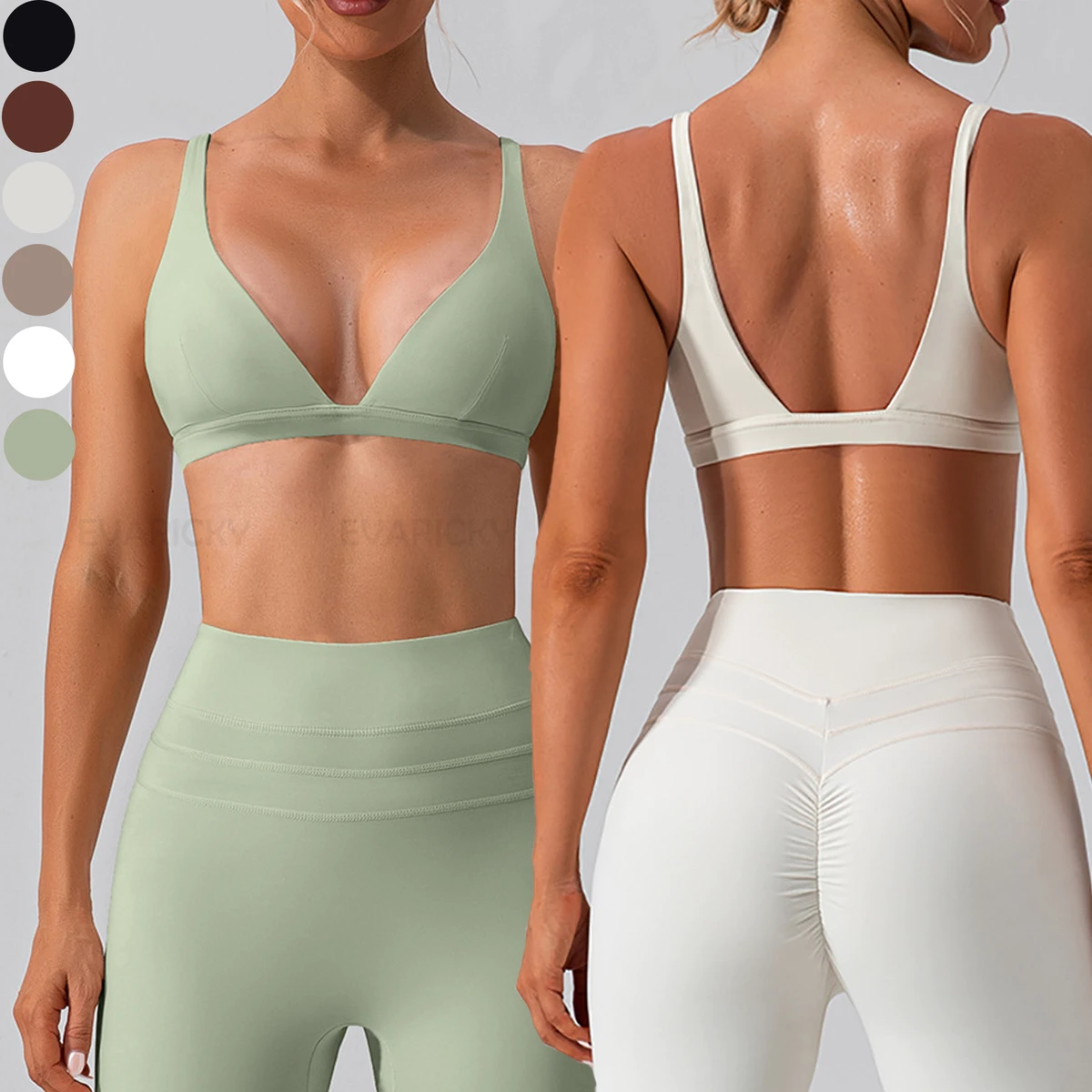 Women's High Support Lightweight Deep V Neck Sexy Triangle Cup Fitness Workout Yoga Crop Top Open Back Sports Bra Custom Logo