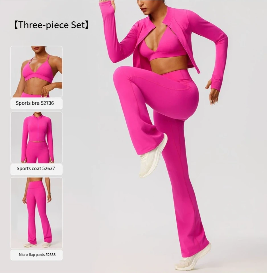 3-Piece European American Style Women's Yoga Clothing Set High-Elastic Tight-Fitting Breathable Spandex/Nylon Wrinkle-Resistant