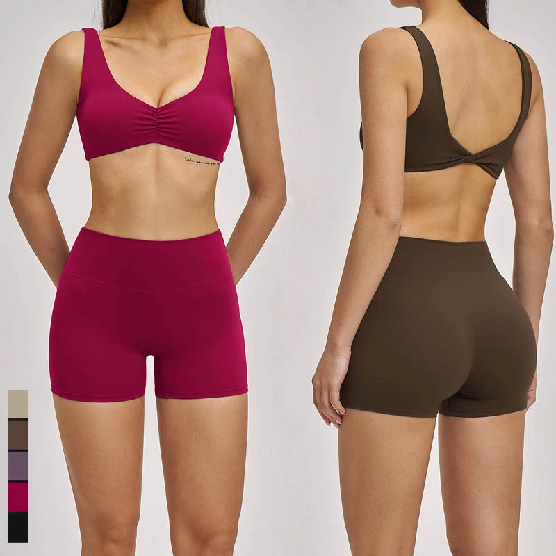 SHINBENE Women's Workout Sets 2 Piece Yoga Outfit High Waist Biker Shorts Sports Bra Gym Fitness Clothes Tracksuit
