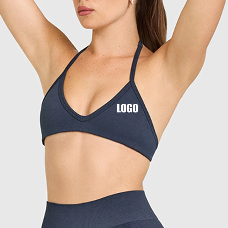 OEM Custom Padding Breathable V Neck Gym Adjustable Straps Sports Bra for Woman