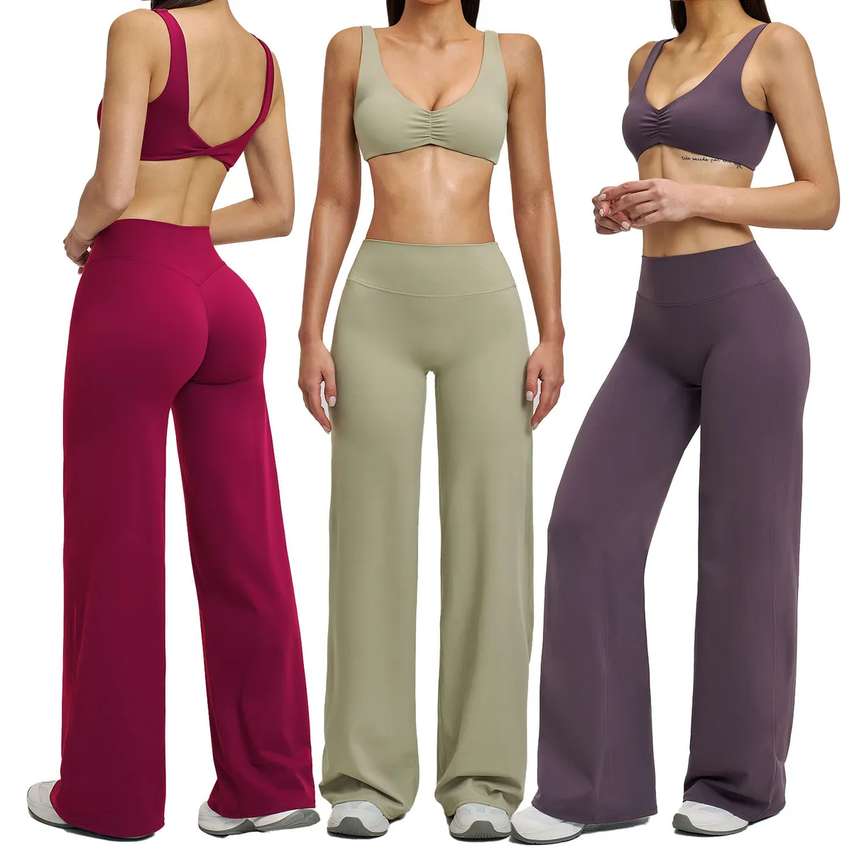 New Workout Gym Active Fitness 2 Piece Yoga Set High Waist Elastic Sportswear Women Yoga Flare Pants Workout Set