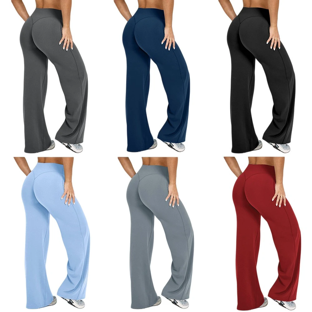 Custom Logo High Waist Quick Drying Hip Lifting Yoga Pants Tight Wide Leg Flared Pants Women Gym Sports Fitness Leggings A1 Hot