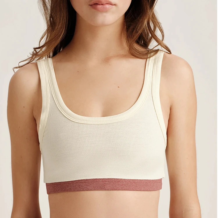 New Collection Women Colorblock Ribbed Double Layer Removable Pads Sports Bra Breathable Lightweight Contrast Yoga Training Top