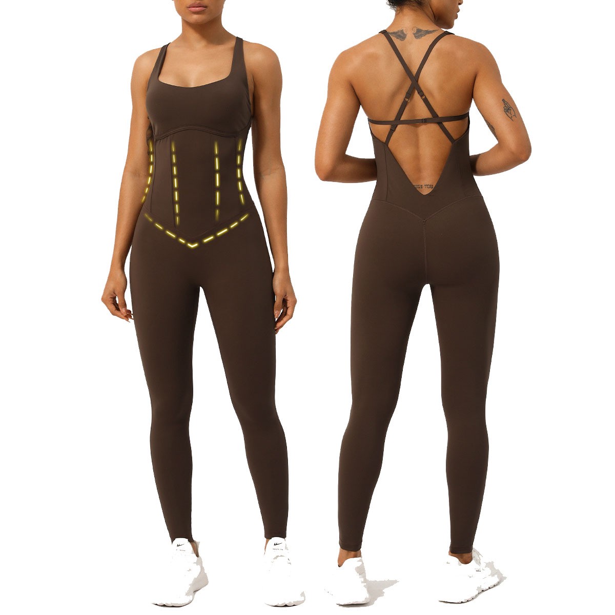 Cross-border New Yoga Fishbone One-piece Adjustable Straps Fitness One-piece Suit Sports Shaping Yoga Jumpsuit