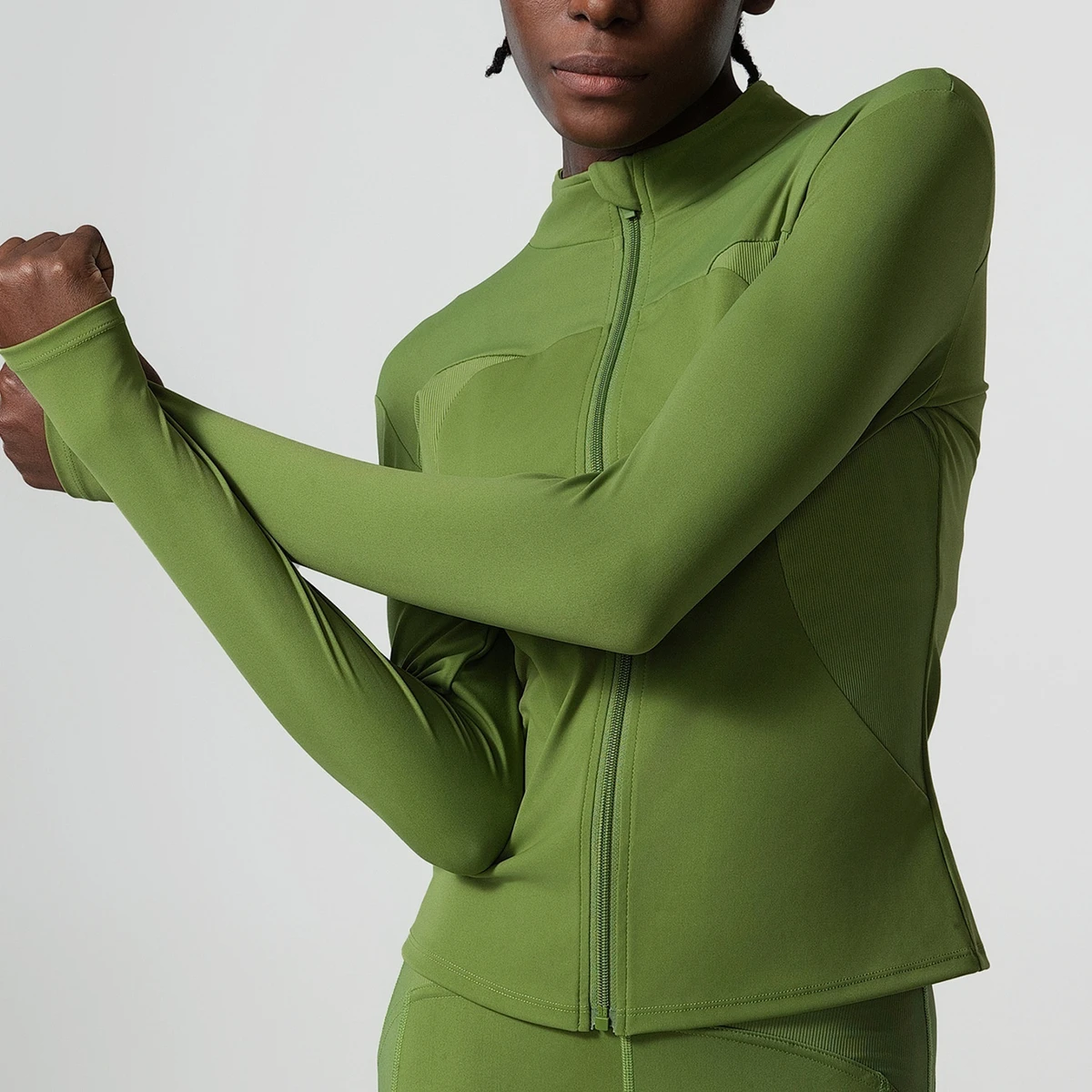 Women's Large Size Cross-Border Yoga Tops Stretch Sports Fitness Jackets Stand-Up Collar Zipper Front Long-Sleeved Sports Tops