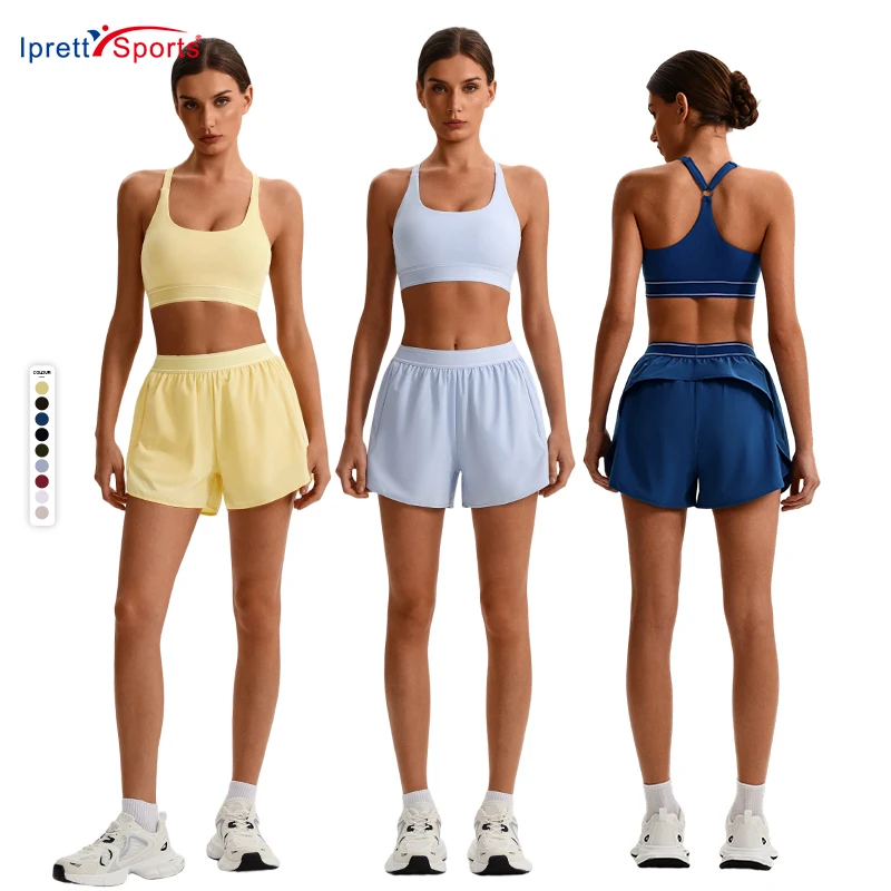 Sports Yoga Suit Adjustable Shoulder Straps Solid Pattern Breathable Spandex/Nylon 2-Piece Set Model
