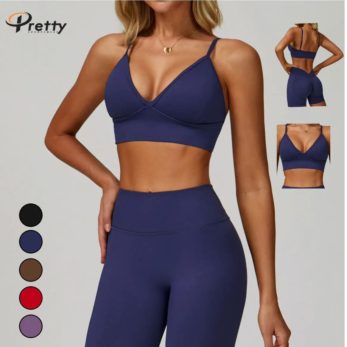Women's Sexy V-Neck Seamless Sports Bra Moisture Wicking Yoga Top Four-way Stretch Sexy Padded Design for Running and Fitness