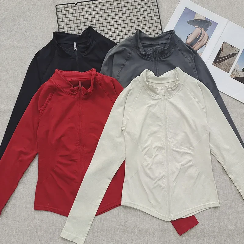 Custom logo Women's Stand Collar Seamless Spandex/Nylon Workout Jacket-Slim Fit Full Sleeve Zip Front Yoga Gym Training Top