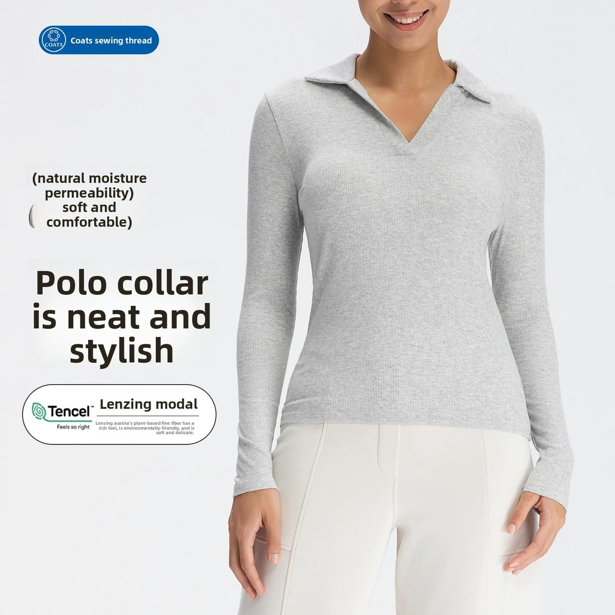 Women's Ribbed Polo Collar Long Sleeve Yoga Top Slim Fit Soft Nude Feel for Gym Casual Athleisure Wear