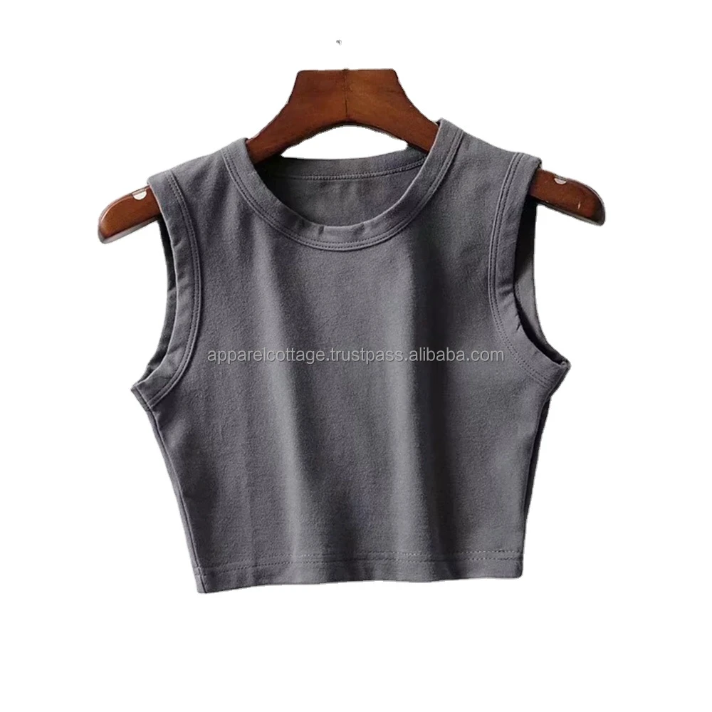 Custom Design Stretchy Slim Fit Casual Sleeveless Vest Fitness Crop Tops Sports Gym Yoga Cotton Jersey Flannel Hole Women