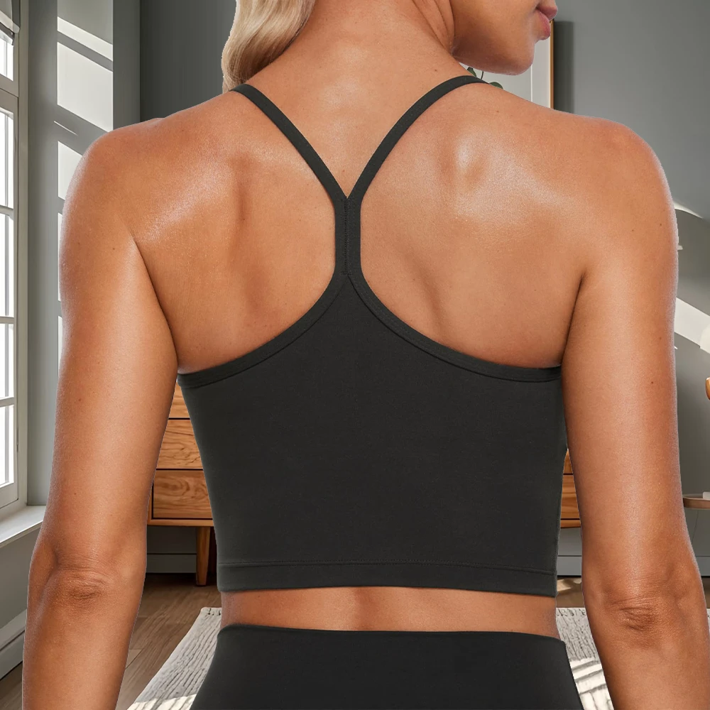 Custom Logo Low Impact Solid Color Black Y Back Padded Bandeau Sports Bras Workout Yoga Gym Tops Women