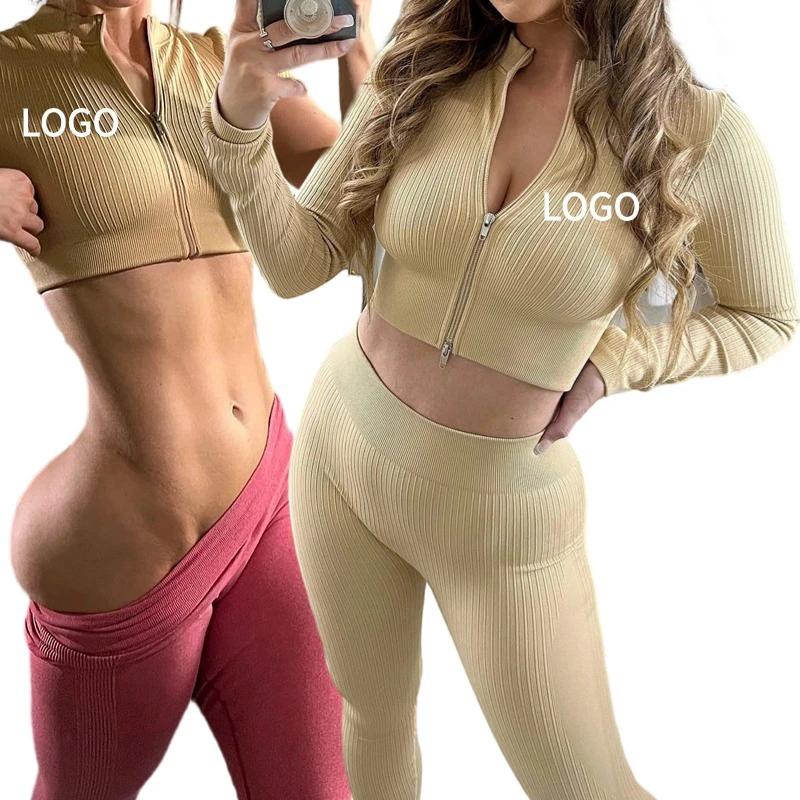 2024 Wholesale Fitness 6 Piece Women Gym Yoga Wear Set Workout Seamless Long Sleeve Sports Suit Hoodie Yoga Set