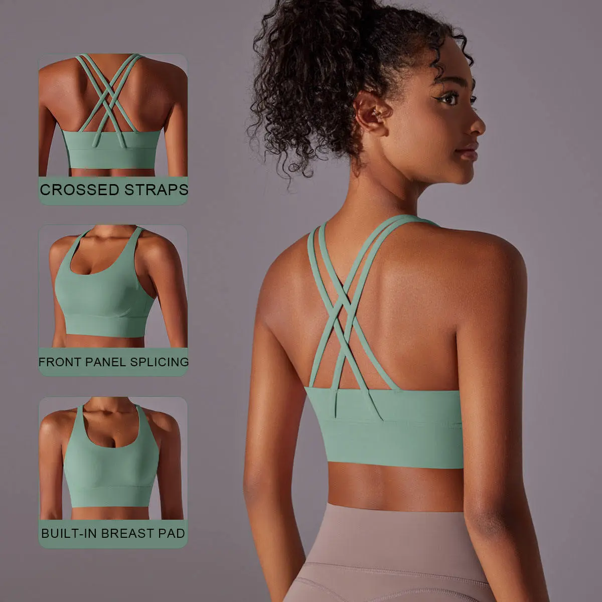 Women's Training Medium Support Bra Strappy Back Quick Dry Gym Yoga Bra Four-way Stretch Breathable Outdoor Fitness