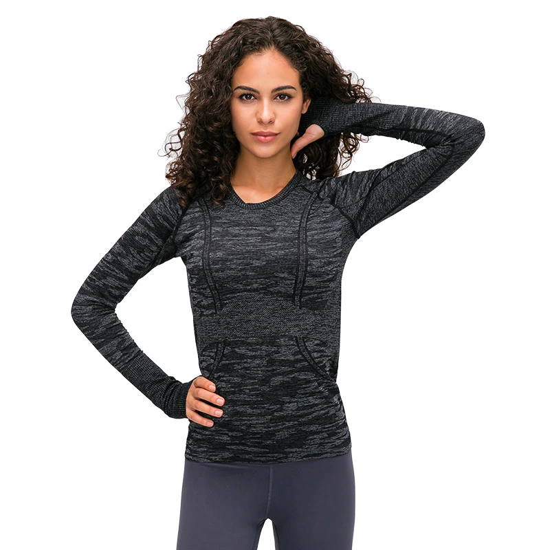 D19083 Women Autumn Seamless Long Sleeve Running Shirt O-neck Sports T-shirt Workout Yoga Tops Wholesale