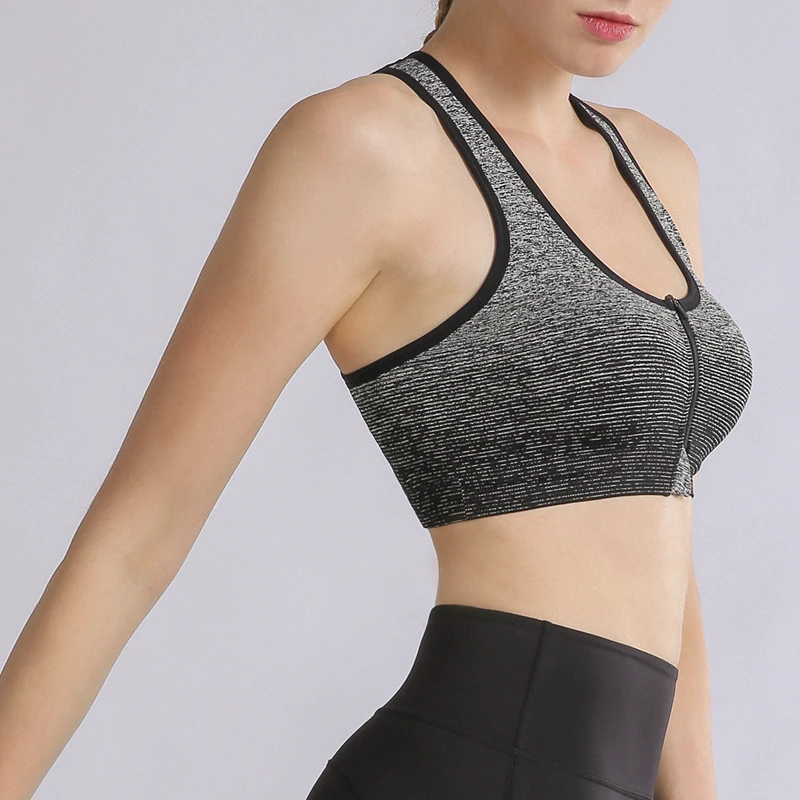Cross-border Seamless High Support Women's U-NECK Shaped Gathered Running Fitness Vest Yoga Stripe Gradient Front Sports Bra