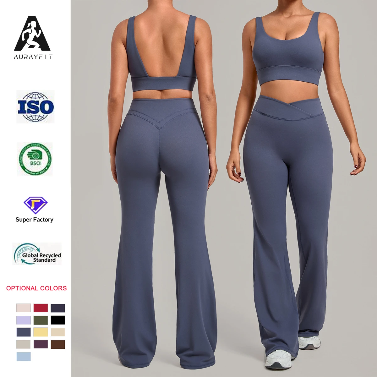Solid Bra Bell Pants Yoga Fitness Sports Running 2-Piece Set Tight Quick-drying