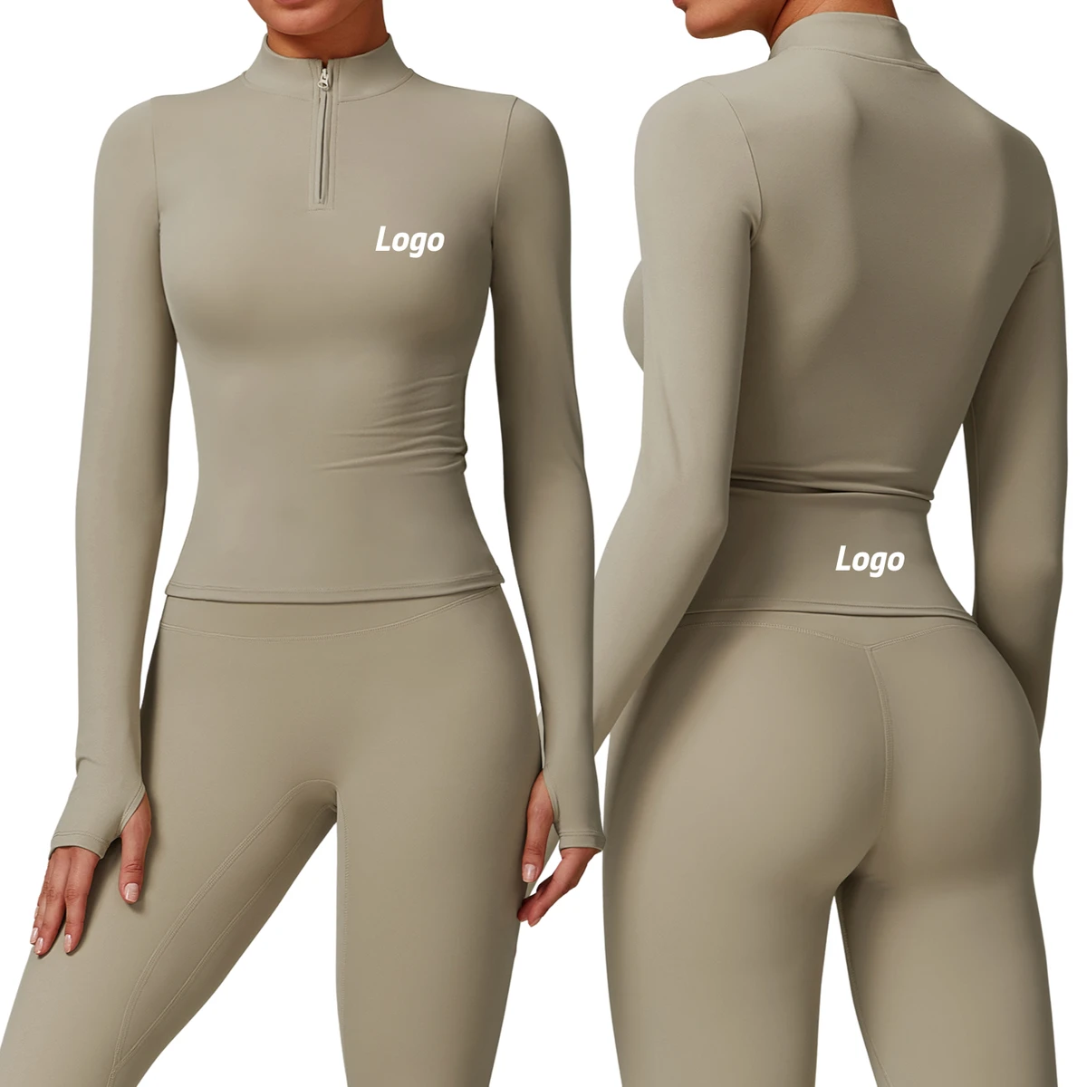 Women's Long Sleeve Half Zip High Neck Yoga Top Slim Fit Compression Sports Shirt Elastic Workout Activewear Wholesale