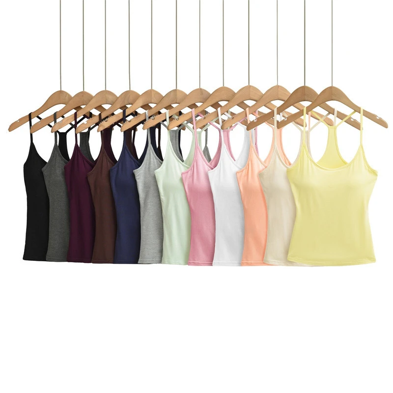 Women's Spring Yoga Tank Top with Built-in Bra Regular Fit Lightweight Elastic Fitness Crop Top