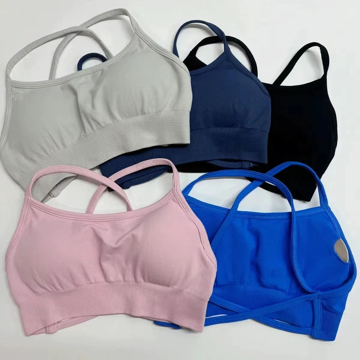 Custom Logo Sports Backless Sports Bra Women Seamless Yoga Top Bra Medium Support Padded Gym Crop Top Stretch Fitness Sports Top