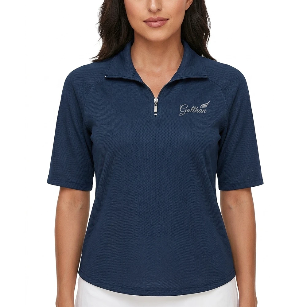 Custom Women's Half Sleeve Quarter-Zip Quick Dry UPF50+ Sun Protection Spandex/Polyester Activewear For Running Athletic Workout